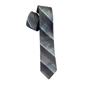 Burma Bibas Men's 100% Silk Black Gray Striped Vintage Skinny Tie